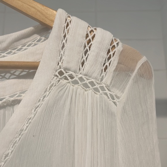 FREE PEOPLE Sheer White Long Sleeve V Neck Button Up Blouse - Picture 3 of 12